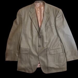 Men's Oscar de la Renta Jacket Brown Lambs Wool Cashmere Tweed Blazer 48L